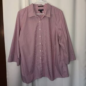 Lands End Womens Wrinkle Free Broadcloth Button Up Top 22W Pink Stripe Classic